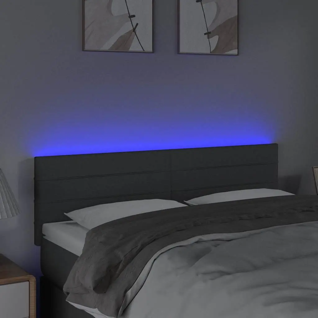 LED Headboard 144cm Dark Grey Fabric Adjustable Height with Colourful Ambient Lights