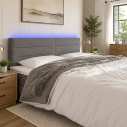 LED Headboard 200cm Dark Grey Fabric Bedroom Wall Mount Upholstered Backrest