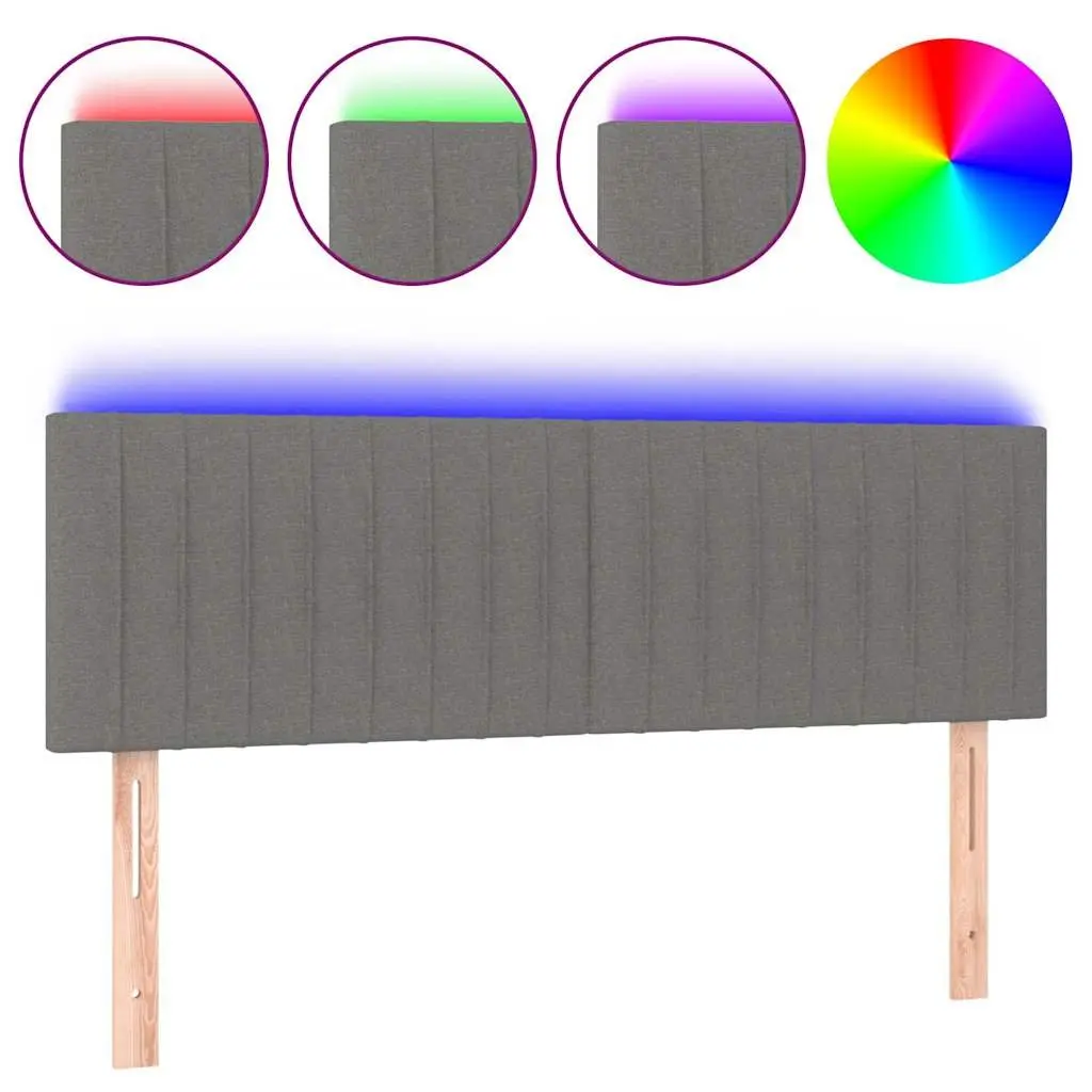 LED Headboard 144cm Dark Grey Fabric Modern Bedroom Backrest Support with Adjustable Colourful LED Lighting