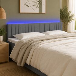 LED Headboard 200 cm Grey Fabric Bedroom Wall Mount Modern Design Adjustable