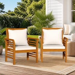 Set of 2 Outdoor Chairs with Cream Cushions for Your Garden