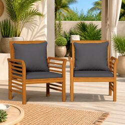 Stylish Outdoor Sofa Chairs Set of 2 in Solid Acacia Wood