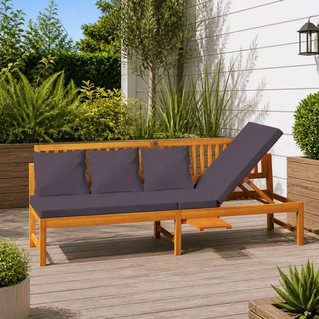 Outdoor Day Bed Wooden Bench Sofa Lounger with Grey Cushion