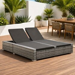 Grey Rattan Double Sun Lounger with Cushions for Your Patio