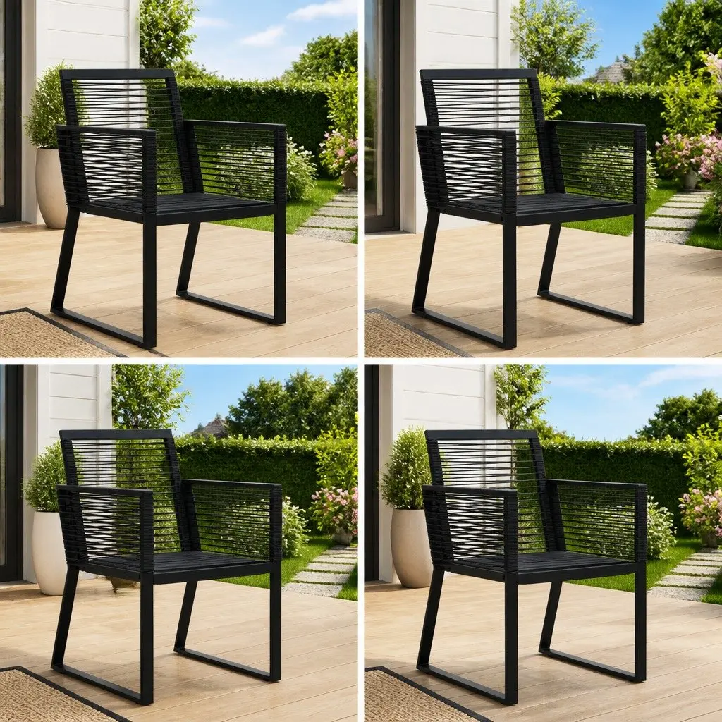 Outdoor Chairs 4 pcs Lightweight Durable Black Rope Rattan Garden Seating Set
