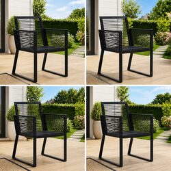 Black Rattan Outdoor Chair Set - 4 Stylish Pieces