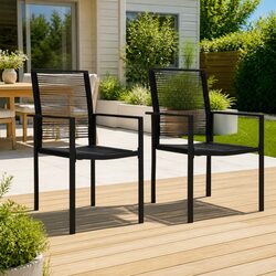 Set of 2 Black Rattan Outdoor Chairs with Backrest