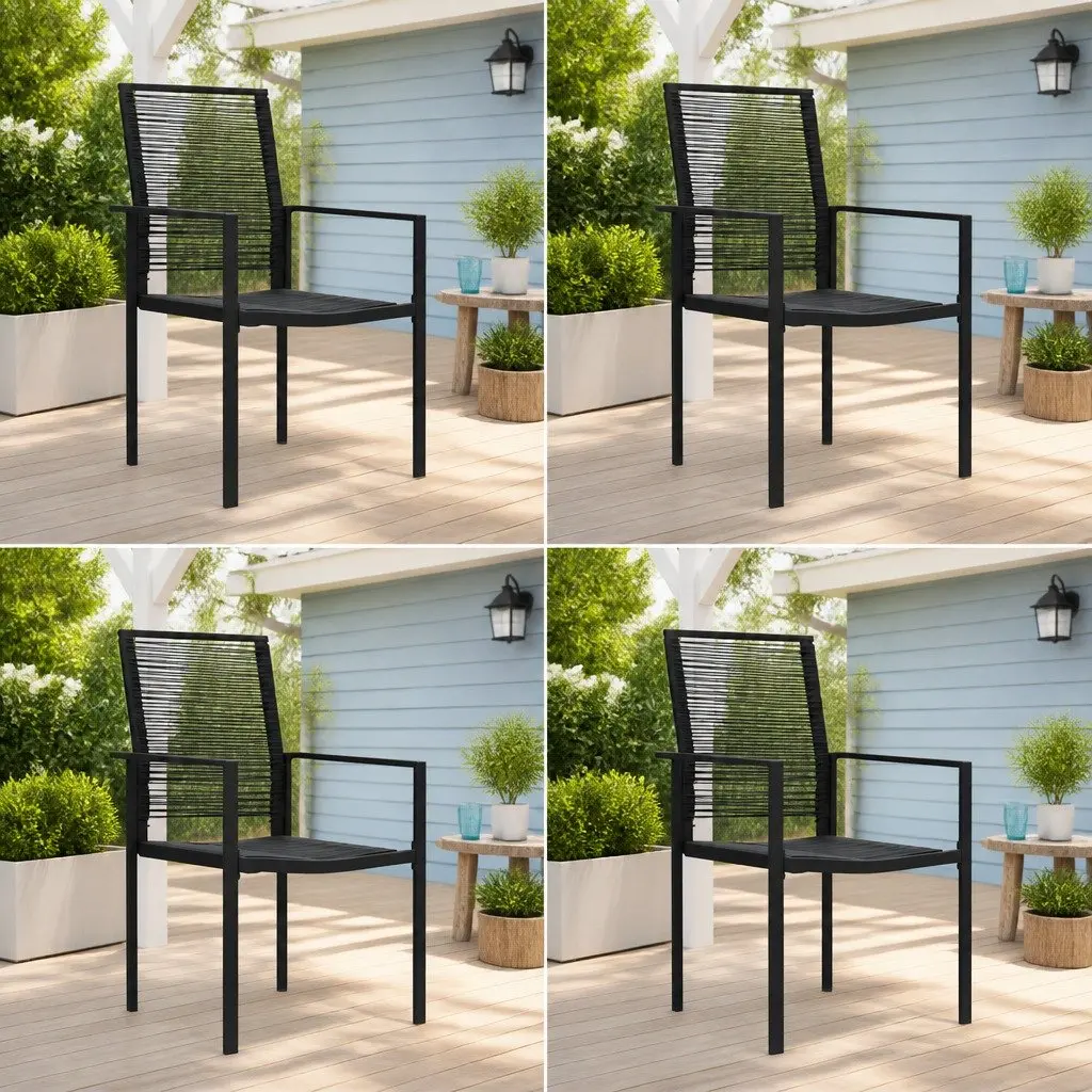Garden Chair Set 4 Piece Black Water Resistant PVC Rattan Steel Frame Outdoor Seating with Backrest
