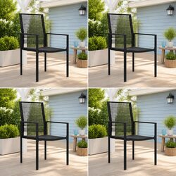 Outdoor Garden Chairs Set 4 PCS Black Rattan Patio Seating Furniture Backrest