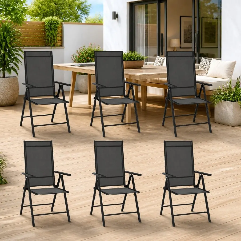 Folding Garden Chairs 6 Piece Black Lightweight Portable Reclining Textilene Backrest