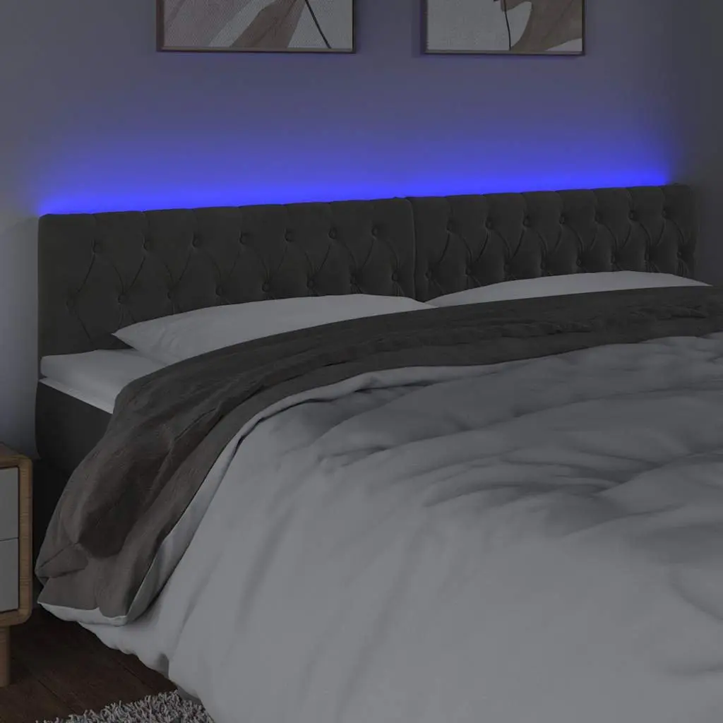 LED Headboard 200 cm Grey Velvet Adjustable Height Colorful Lighting