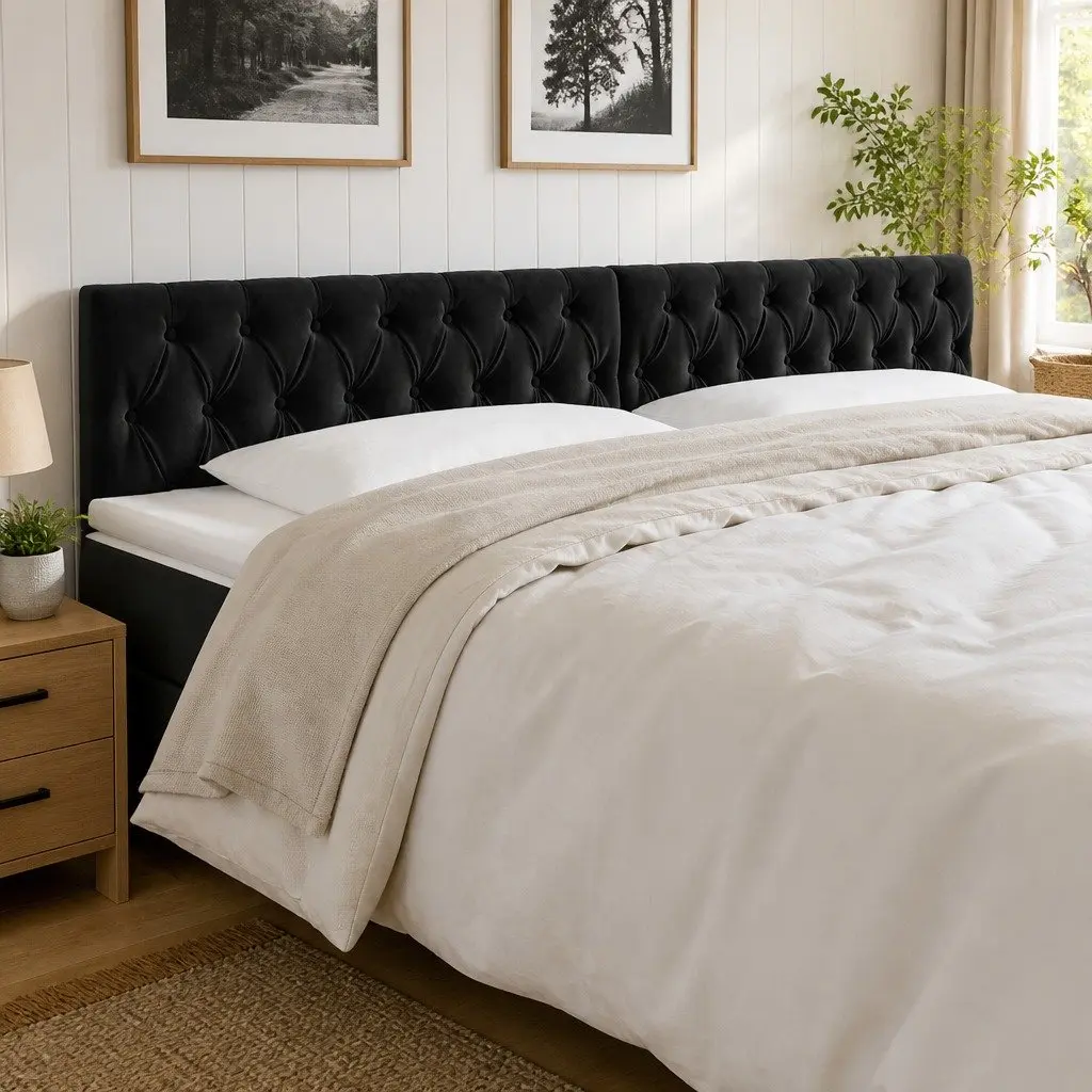 LED Headboard 200 cm Black Velvet Adjustable Height with Colourful LED Lighting
