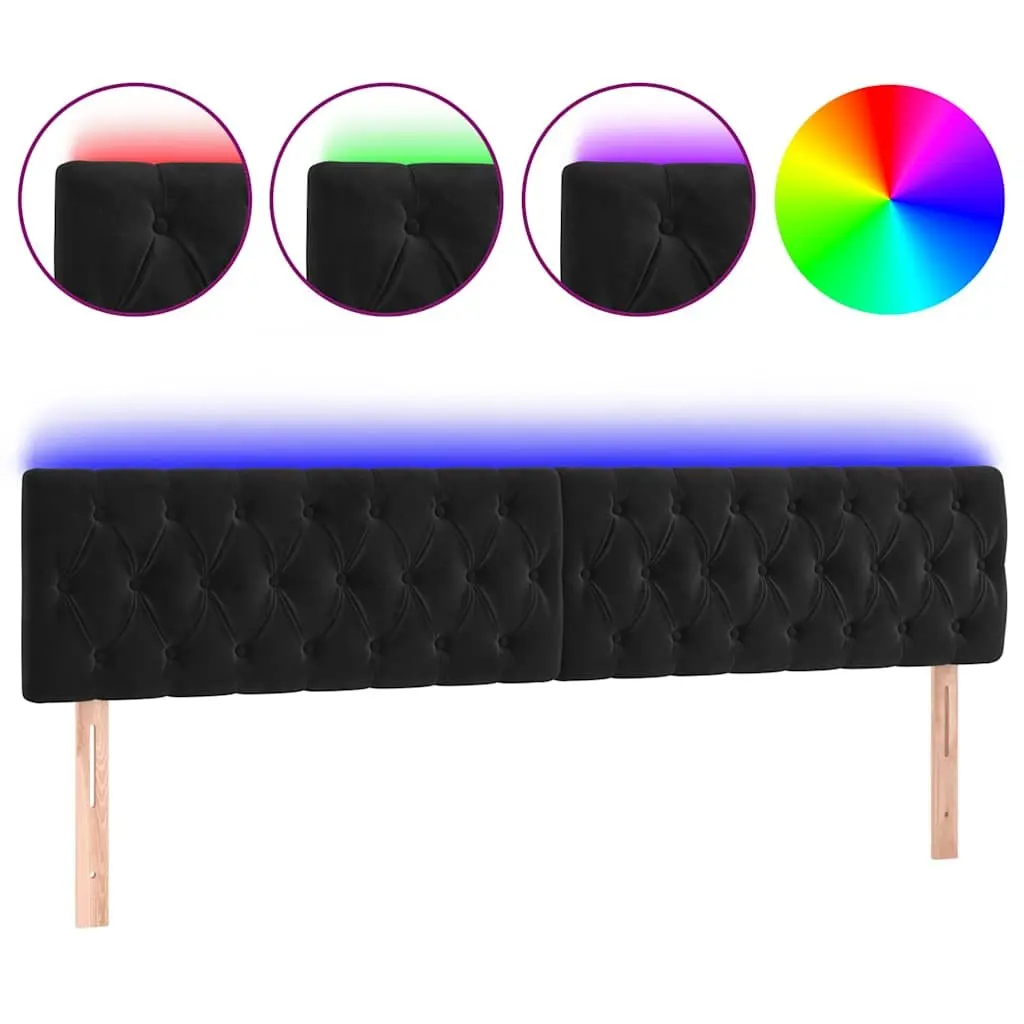 LED Headboard 200 cm Black Velvet Adjustable Height with Colourful LED Lighting