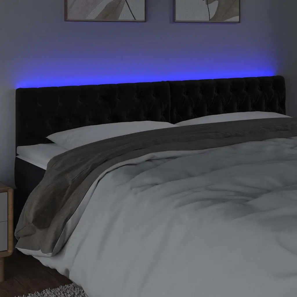 LED Headboard 200 cm Black Velvet Adjustable Height with Colourful LED Lighting