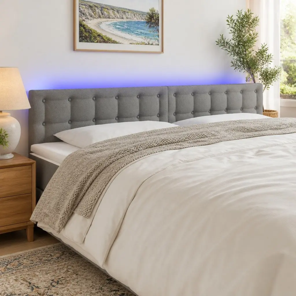 LED Headboard 200 cm Grey Fabric Adjustable Height with Colourful LED Lights