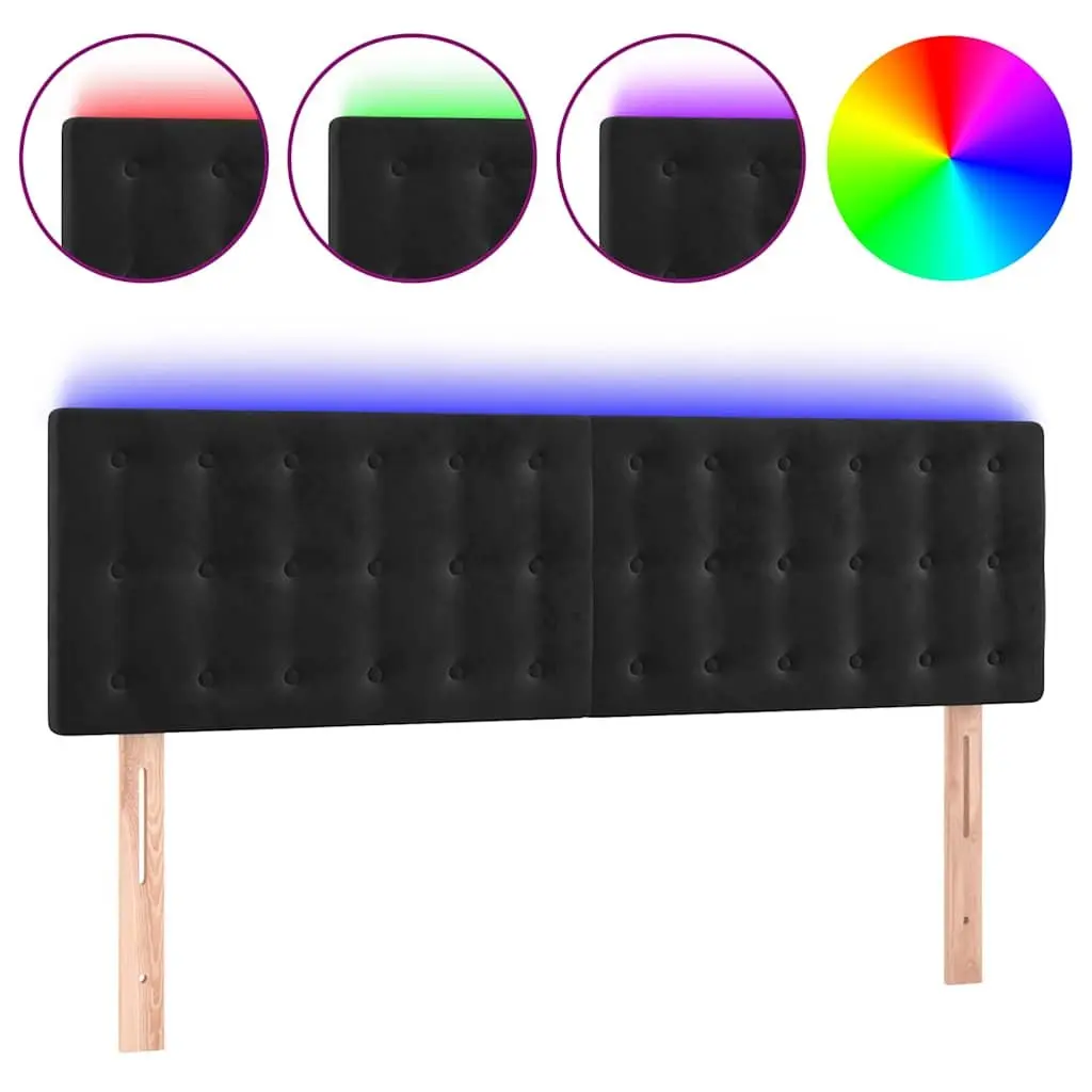 LED Headboard Black Velvet Adjustable Height Backrest with USB Controlled Colourful Lighting