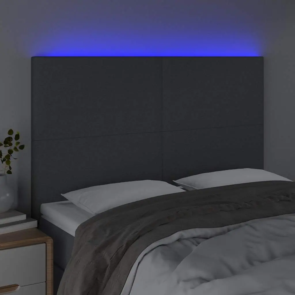 LED Headboard 144cm Dark Grey Fabric Adjustable Height Backrest with Colourful LED Lights