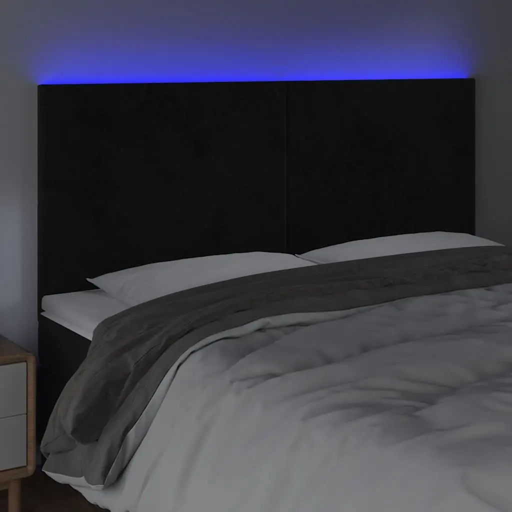 LED Headboard 160cm Black Velvet Adjustable Height with Colourful Lights