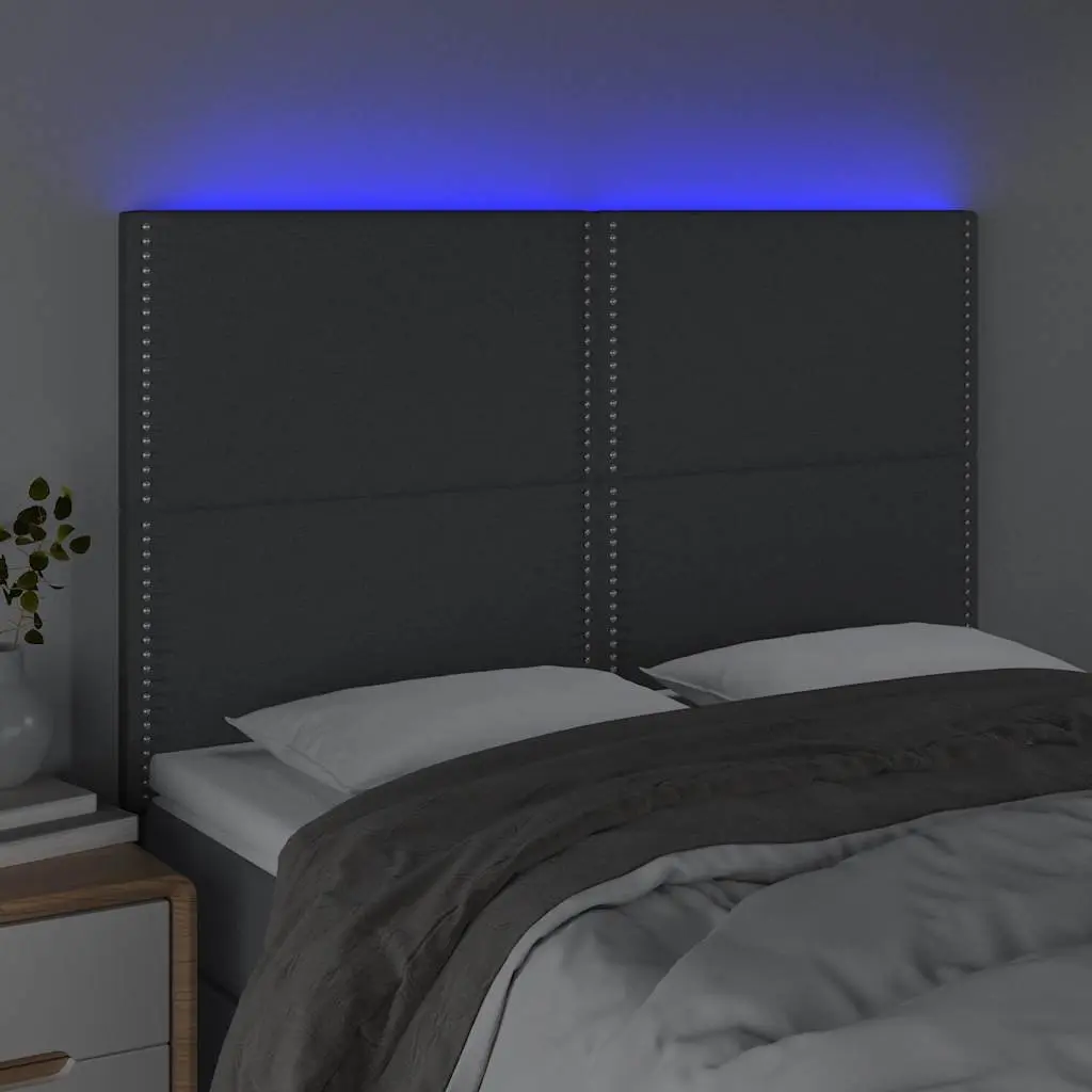 LED Headboard 144cm Dark Grey Fabric Adjustable Height with Colourful LED Lights