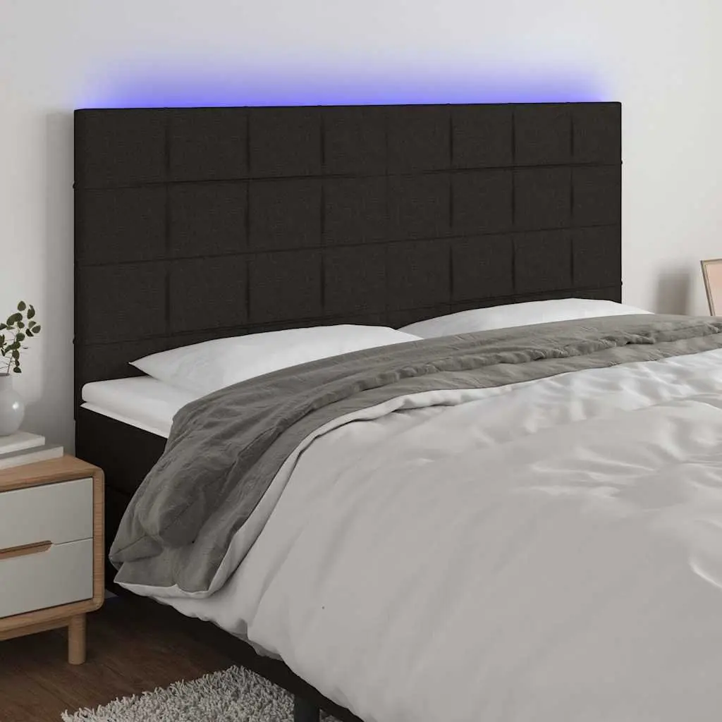 LED Headboard 200cm Black Fabric Adjustable Height with Colourful LED Lights