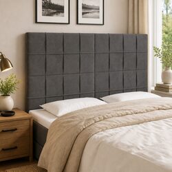 Dark Grey Velvet Headboard with LED Lights for Modern Decor