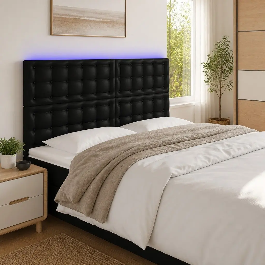 LED Headboard 160 cm Black Faux Leather Adjustable Height with Colourful LED Lights