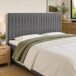 LED Headboard 200cm Dark Grey Fabric Modern Bedroom Adjustable Height