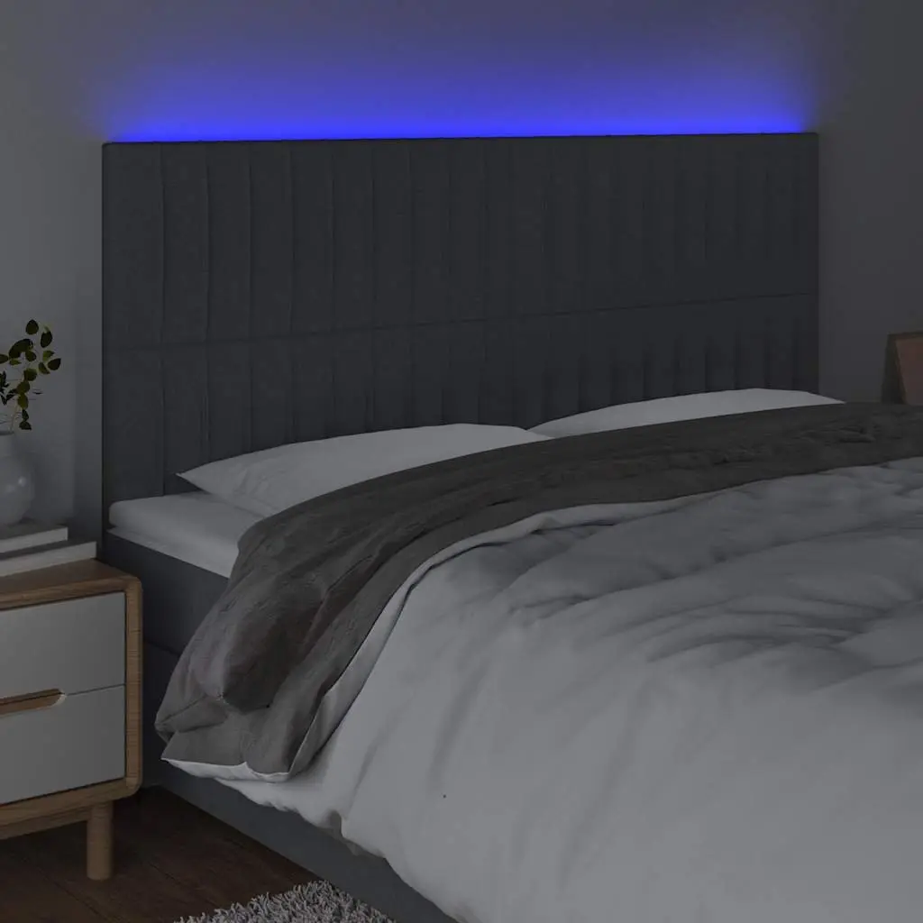 LED Headboard 200cm Dark Grey Fabric Adjustable Height with Colourful LED Lights
