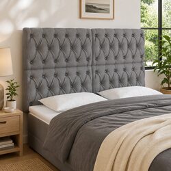 LED Headboard 160 cm Grey Fabric Adjustable Height Modern Bedroom Bed Back