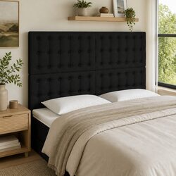 LED Headboard 144cm Black Fabric Adjustable Height Backrest Bedroom Furniture