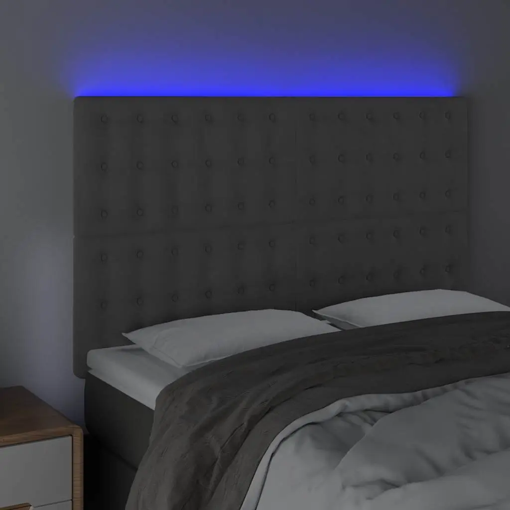 LED Headboard 144cm Dark Grey Velvet Adjustable Height with Colourful LED Lights