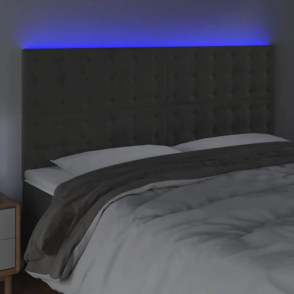 LED Headboard 160 cm Grey Velvet with Colourful USB LED Lights Modern Bedroom Furniture