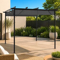 Garden Pergola Retractable Roof 3x3m Outdoor Shade Structure Steel Frame