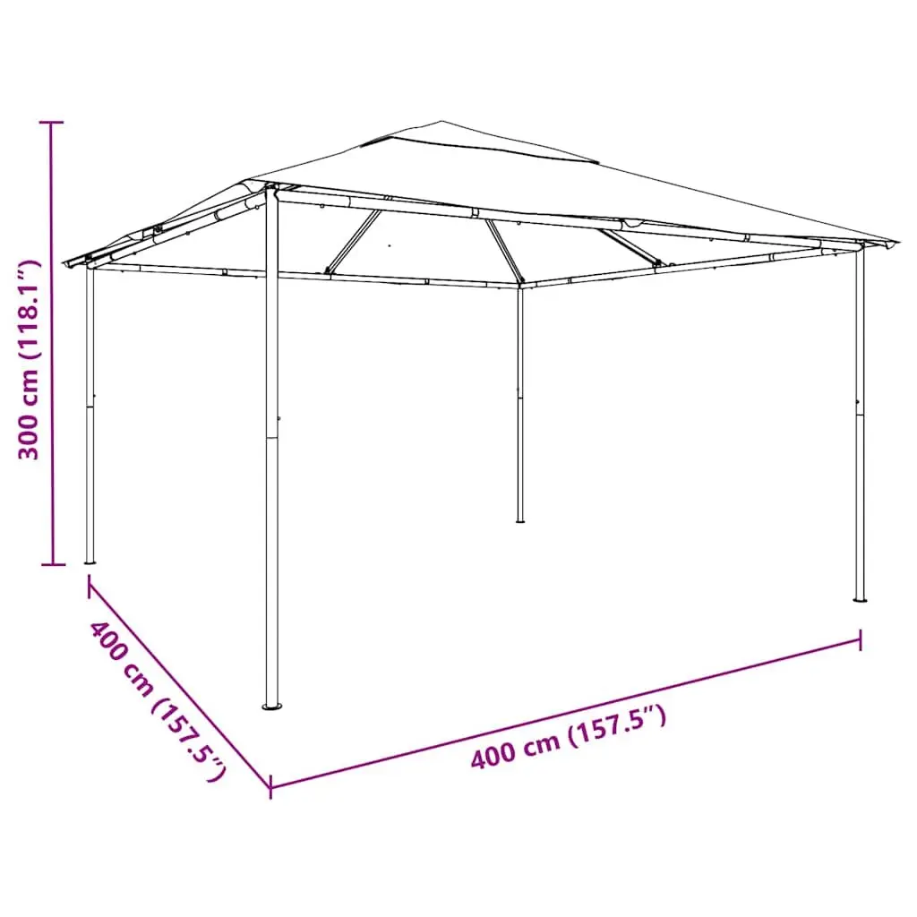 Gazebo 4x4x3 m Anthracite Outdoor Shelter Durable Steel Frame UV Resistant Oxford Fabric