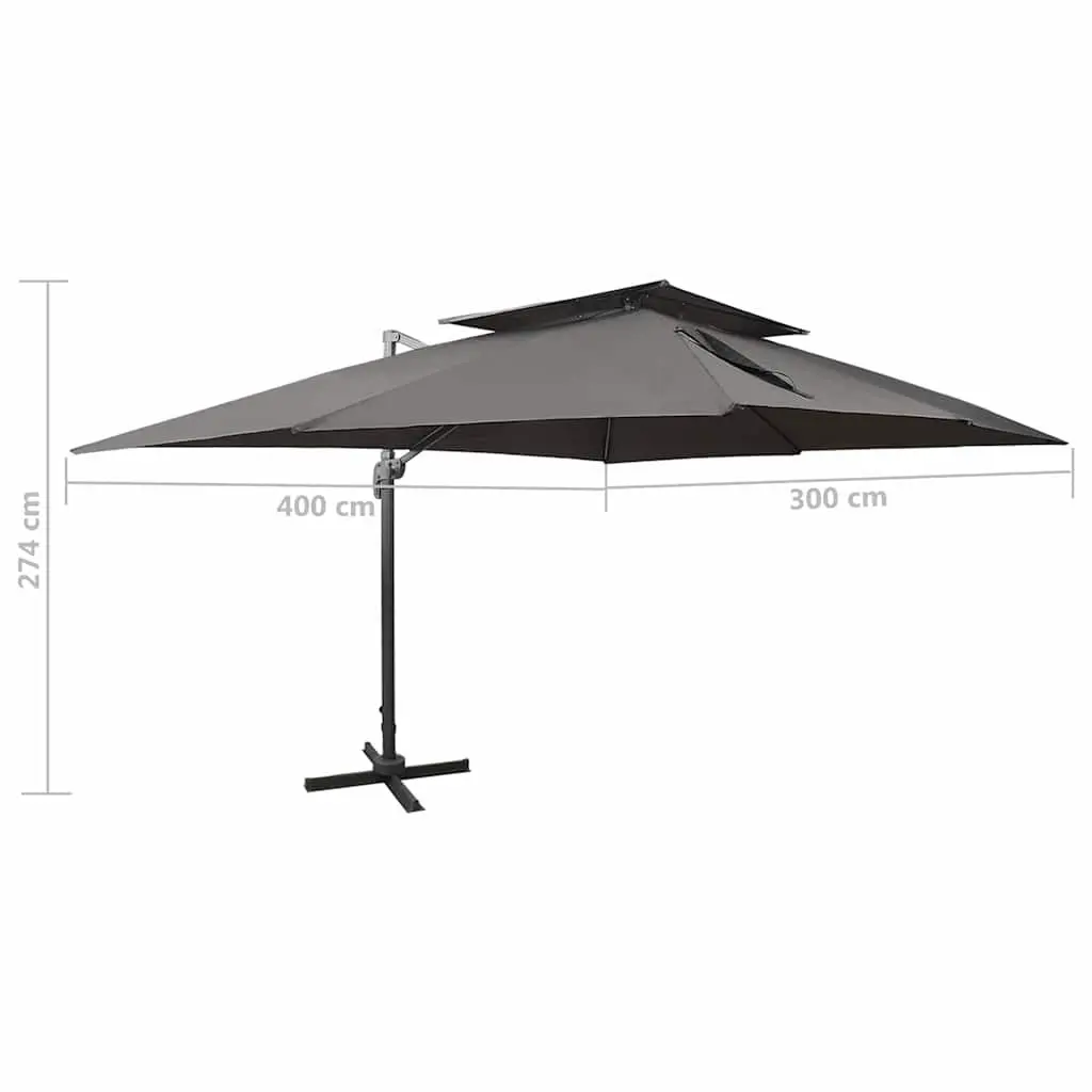 Cantilever Garden Parasol 400 x 300 cm Double Top Anthracite UV Protective Outdoor Sunshade Umbrella