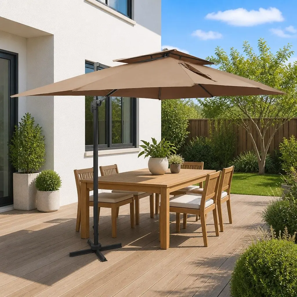 Cantilever Garden Parasol 400x300cm Double Top UV Protective Outdoor Shade Umbrella