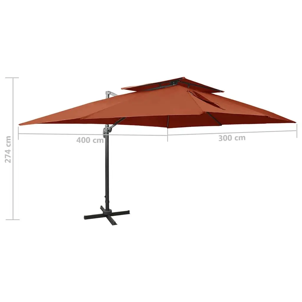 Cantilever Garden Parasol 400x300cm Double Top Canopy with 360-Degree Rotation and Tilt Function Brown