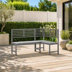 Stylish Grey Outdoor Corner Bench with Backrest