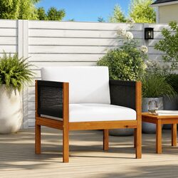 Outdoor Garden Chair Black Cushion Wooden Seating Patio Furniture Relaxation