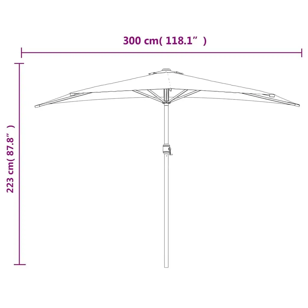Half Round Balcony Parasol 300 x 155 cm UV Protective Polyester Cover Aluminium Pole