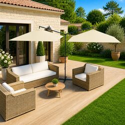 Double Garden Parasol Outdoor Sunshade Patio Umbrella Steel Pole Base 600x300cm
