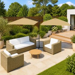 Double Garden Parasol Outdoor Patio Shade Umbrella Steel Pole Taupe 600x300cm