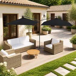Double Garden Parasol Outdoor Sunshade Patio Umbrella Steel Pole Black 600x300cm