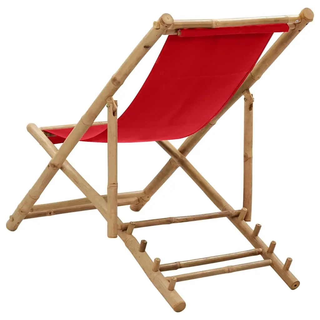 Deck Chair Bamboo Canvas Red 4-Position Foldable
