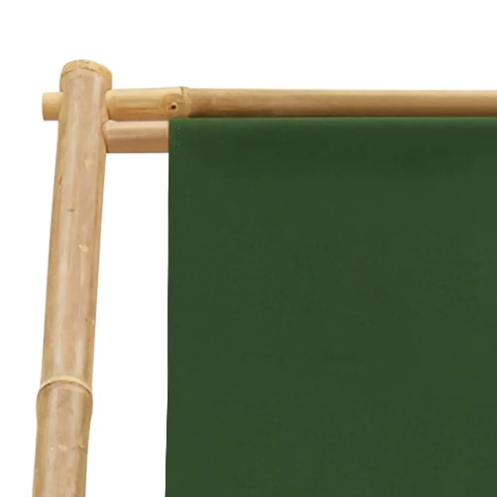 Bamboo Deck Chair Green Canvas 4-Position Adjustable Foldable for Outdoor Relaxation
