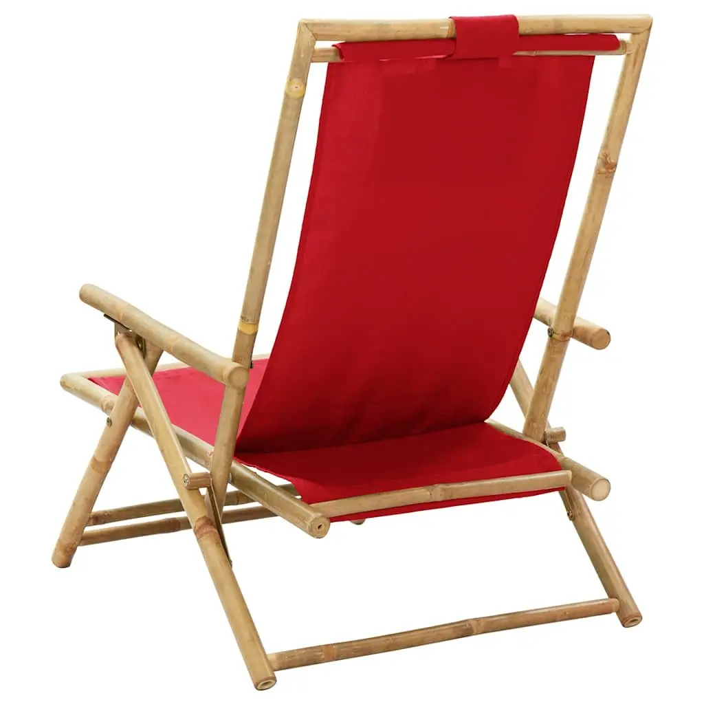 Reclining Outdoor Chair Red Bamboo Frame Fabric Seat Adjustable Backrest