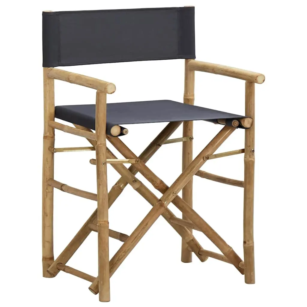 Folding Director's Chairs 2 pcs Grey Bamboo Outdoor Seating