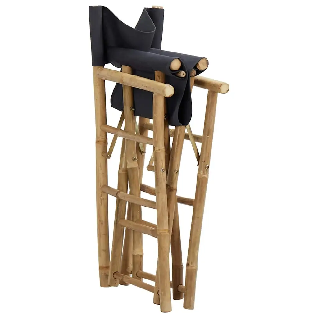 Folding Director's Chairs 2 pcs Grey Bamboo Outdoor Seating