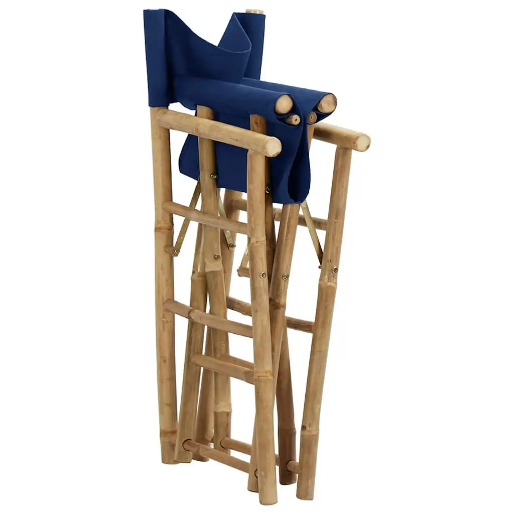 Folding Director's Chairs 2 pcs Blue Bamboo Fabric Outdoor Garden Seating
