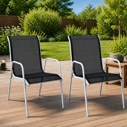 Stackable Outdoor Chairs Set 2 pcs Garden Patio Seating Steel Frame Black